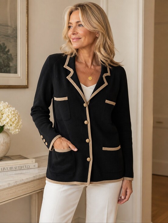 Episode Jackets & Blazers - New Condition Classic Gold Trim Black Knit Blazer Jacket.Pit To Pit 19"